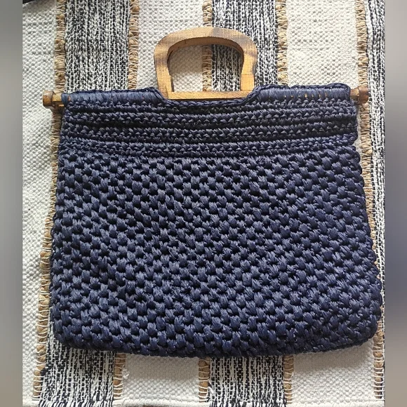 Walborg Made In Italy Woven Tote with Wood Handles Vintage - Picture 1 of 10